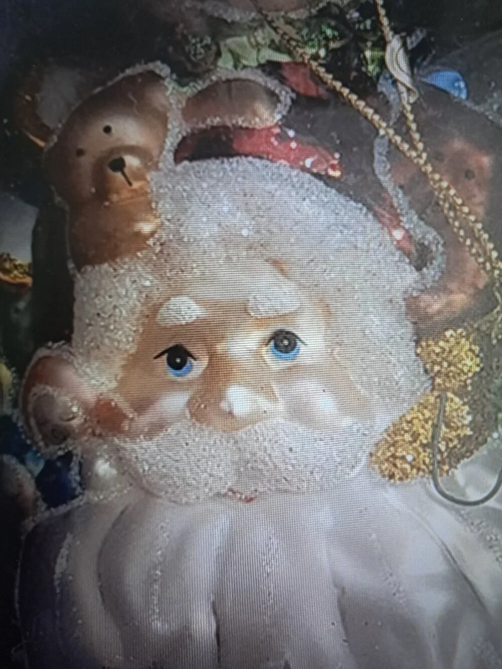 Peggy Abrams Hand Blown, Hand Painted Glass Ornament Santa Face